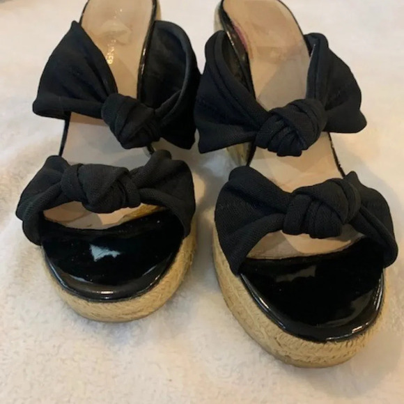 Donald Pliner Black Knotted Wedge Sandals 10M - Picture 2 of 7